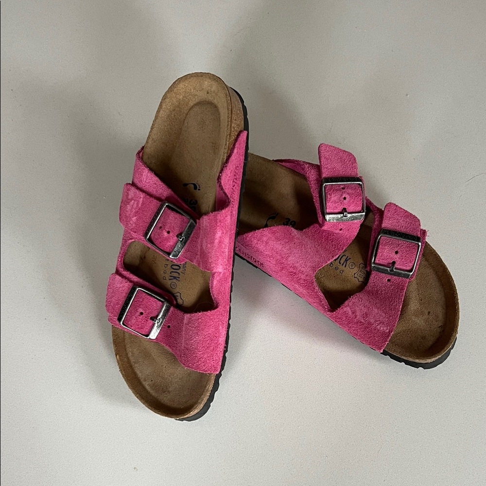 Birkenstock Pink Suede Double Buckle Sandals
